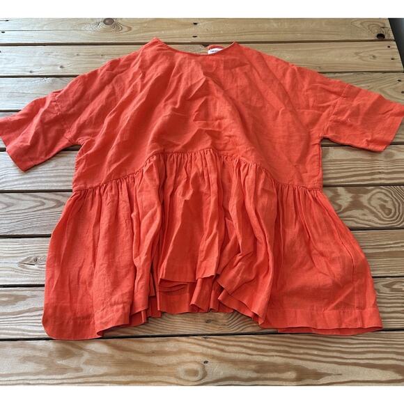 Fabiana Pigna 100% Linen Back Button Peplum Top Size XS Women’s Tangerine - Picture 1 of 7